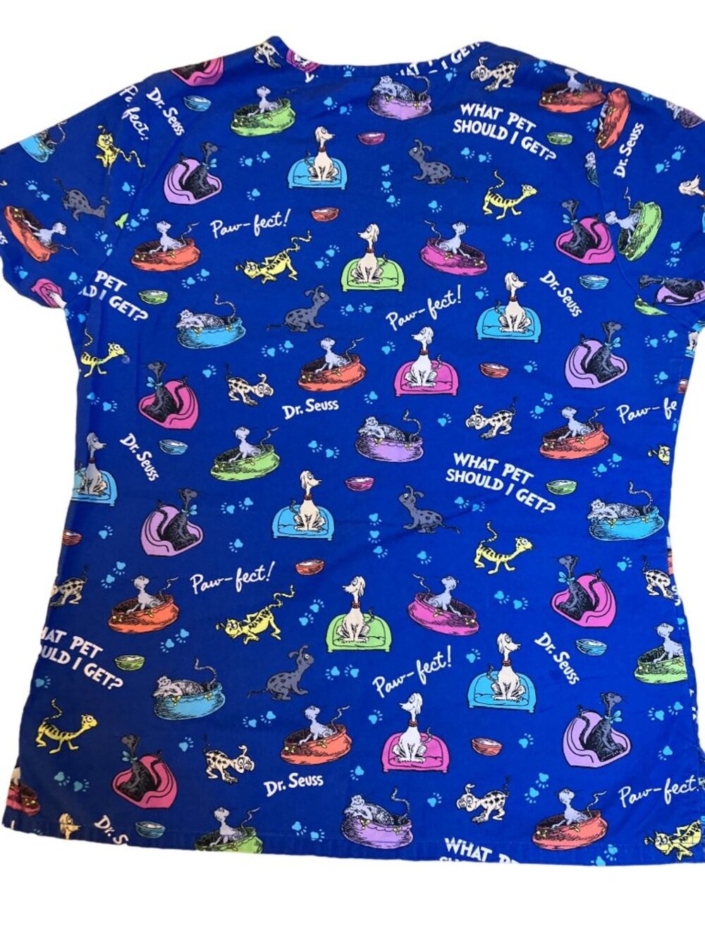 Dr. Seuss What Pet Should I Get  SM Scrub Top Royal Blue Paw-fect! 100% Cotton - Picture 6 of 8